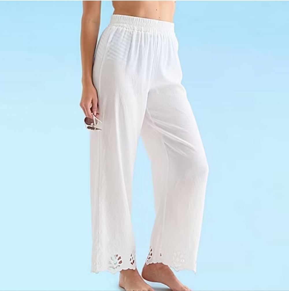 Liz Claiborne Women's Size 14 Breathable Pants Swimsuit Cover-Up White